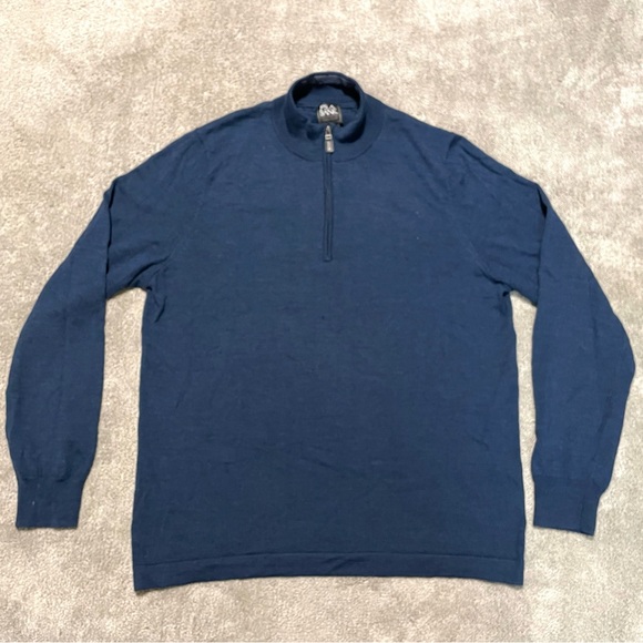 Jos A Bank Traveler Merino Wool 1/4 Zip Mock Neck Long Sleeve Mens Size XL Blue - Picture 1 of 9